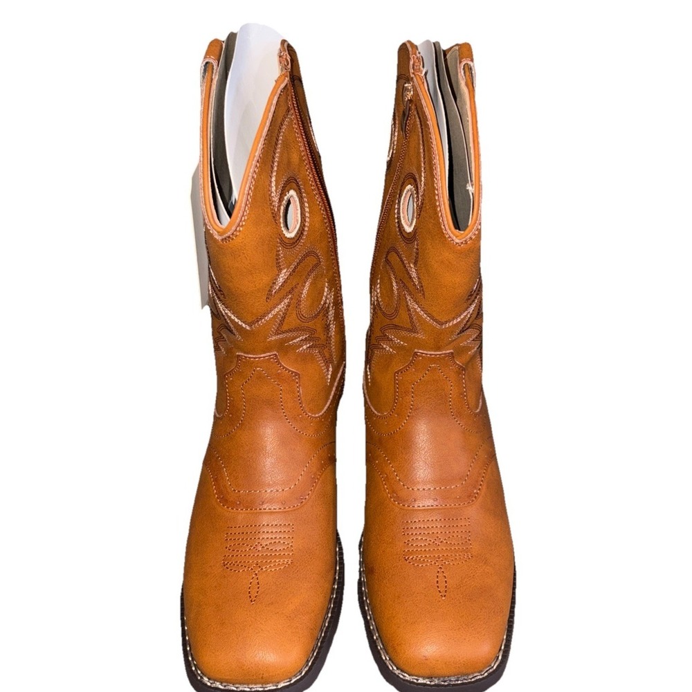 Rollda Youth Boys Cowboy Boots Size 6 Brown Vegan Leather NZX13KCPGB6B - Picture 2 of 8